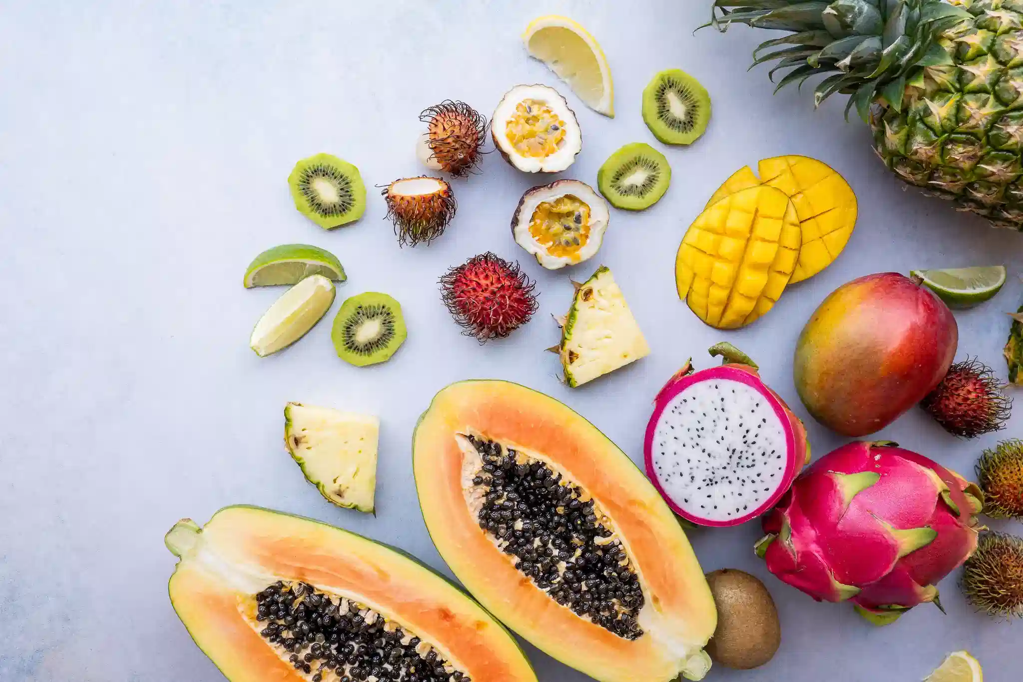 Tropical fruits, from mangoes to lychees and passionfruits and more